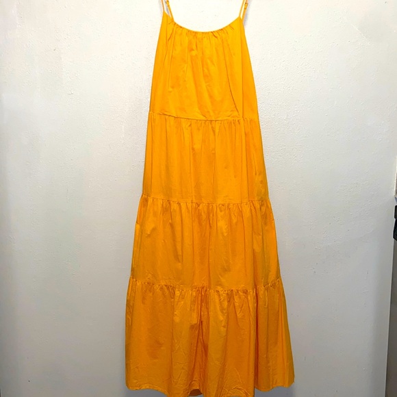 LOFT Beach NWT Size Large Marigold Yellow Open Tie Back Tiered Maxi Dress 3201 - Picture 4 of 11